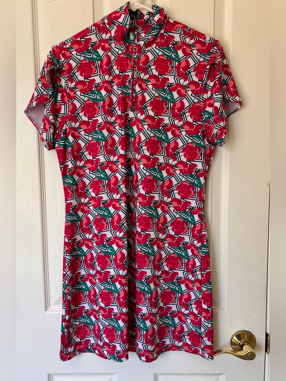 Red Roses & Green Leaves Feminine Athletic Lightweight Mini Dress ~ Women’s Med